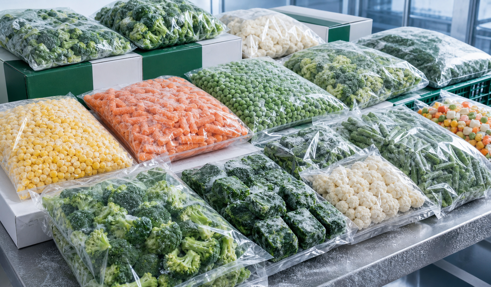 Frozen vegetable assortment in commercial packs